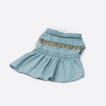 Ocean Denim Dog Dress – Chic Festival-Ready Outfit with Rainbow Fringe & Leash Opening