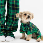 Pyjama pour chien à carreaux verts – Combinaison polaire confortable avec fermeture velcro