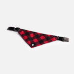 Poplin Bandana Dog Collar – Red Plaid | Adjustable with Metal Buckle