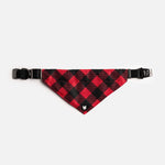 Poplin Bandana Dog Collar – Red Plaid | Adjustable with Metal Buckle