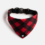 Poplin Bandana Dog Collar – Red Plaid | Adjustable with Metal Buckle