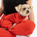 Pyjama thermique pour chien – Combinaison en coton côtelé rouge, confortable et chaude