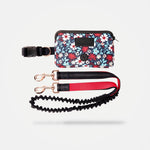 Floral Navy Hands-Free Dog Leash – Adjustable Waist Belt with Shock-Absorbing Bungee & Storage Pouch