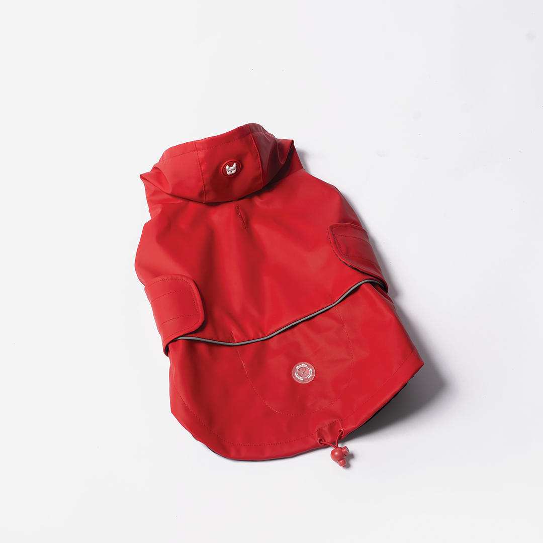 Aden 2.0 Dog Raincoat Red – Waterproof, Adjustable Fit, Reflective Piping &amp; UV Protection