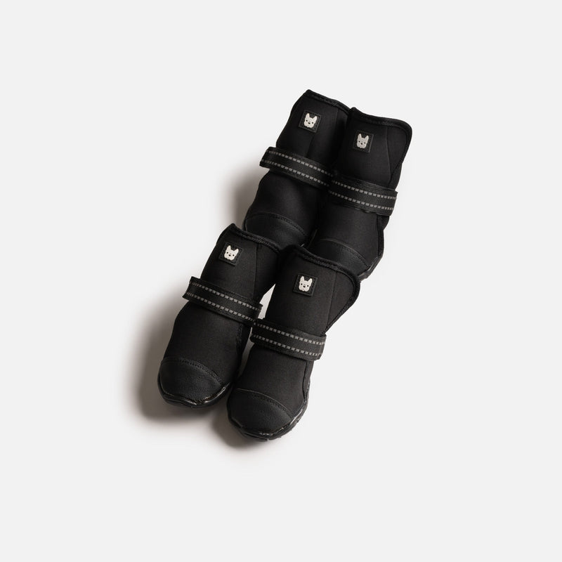 Easy Fit & Anti Slip Dog Boots - Black - Silver Paw