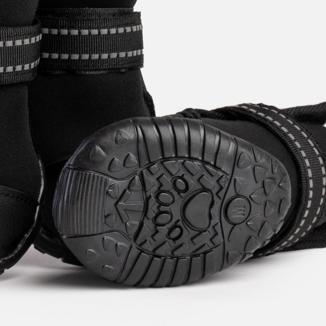 Easy Fit &amp; Anti Slip Dog Boots - Black - Silver Paw