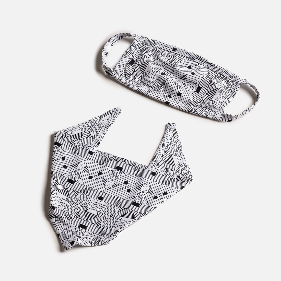 Matching Human &amp; Dog Bandana &amp; Face Mask Bundle - Geometric - Silver Paw