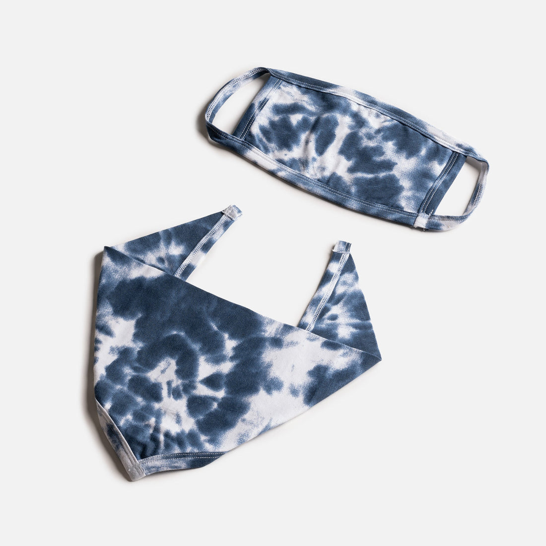 Matching Human &amp; Dog Bandana &amp; Face Mask Bundle - Tie Dye Navy - Silver Paw