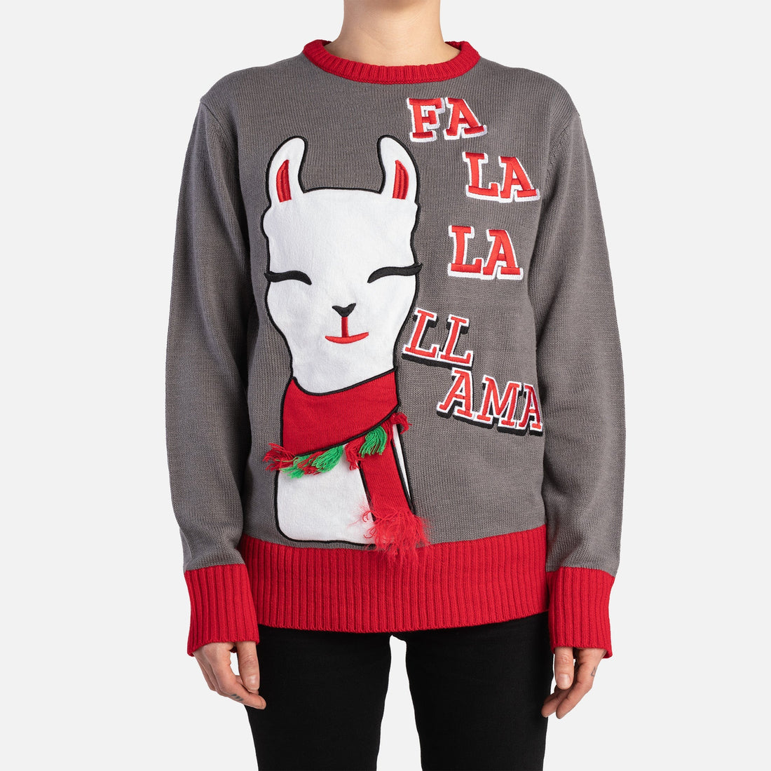Matching Human &amp; Dog Ugly Xmas Sweater - Fa La La Llama - Silver Paw