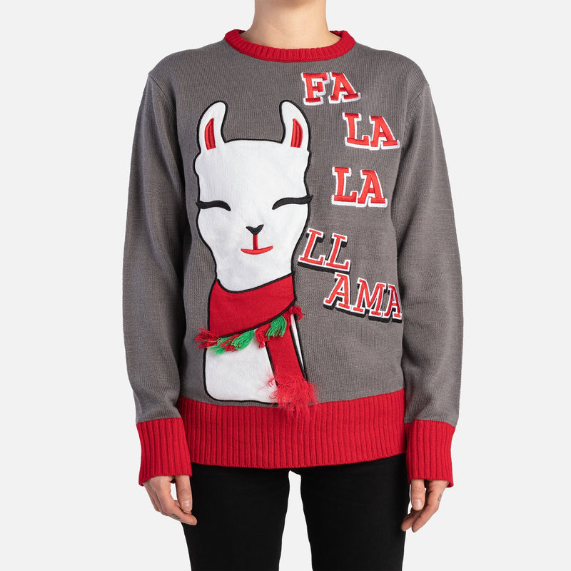 Matching Human & Dog Ugly Xmas Sweater - Fa La La Llama - Silver Paw