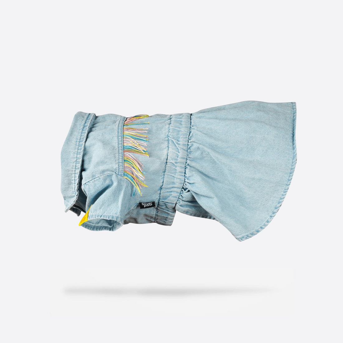 Ocean Denim Dog Dress – Chic Festival-Ready Outfit with Rainbow Fringe &amp; Leash Opening
