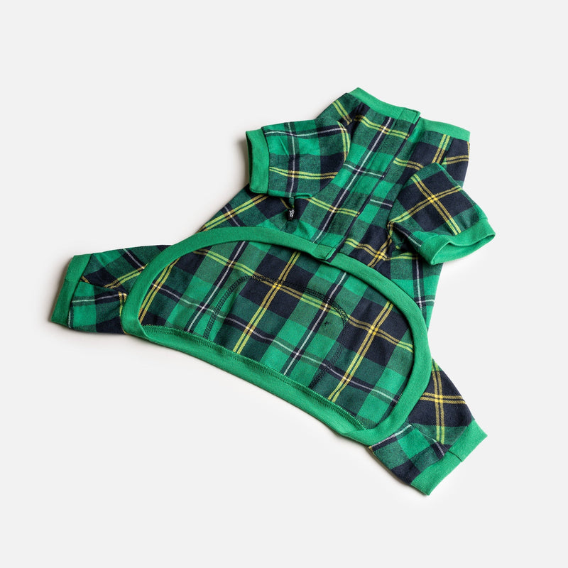 Pyjama pour chien à carreaux verts – Combinaison polaire confortable avec fermeture velcro
