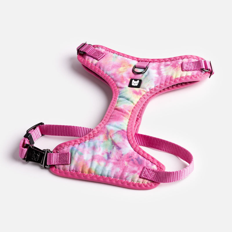 Harnais pour chien en popeline rose tie-dye – Réglable, sécurisé et élégant