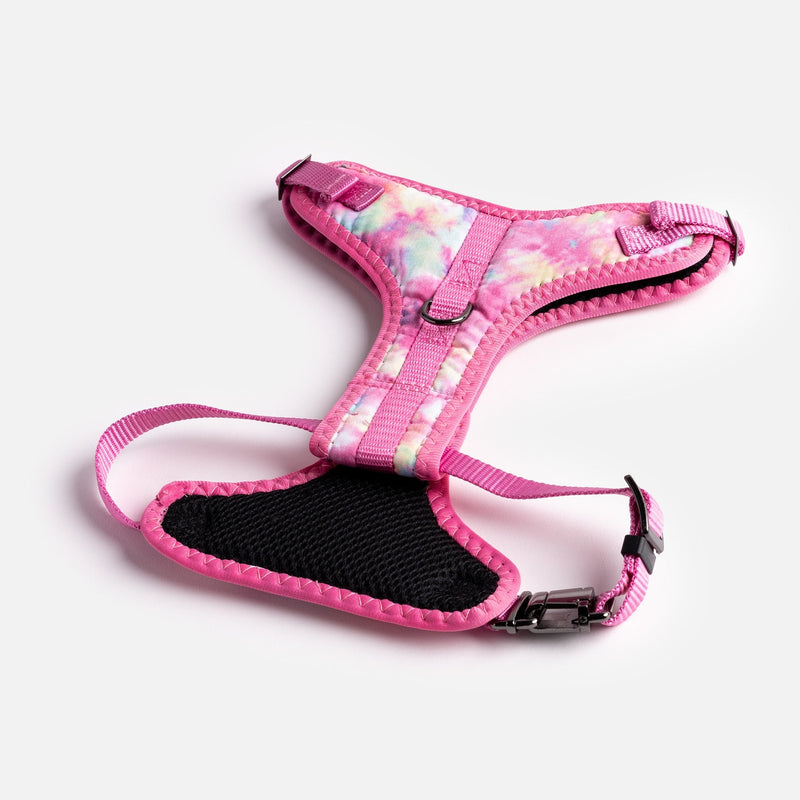 Harnais pour chien en popeline rose tie-dye – Réglable, sécurisé et élégant
